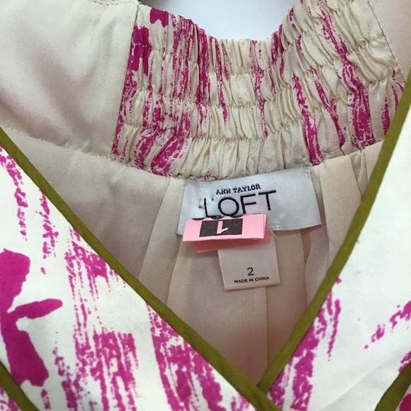Ann Taylor LOFT Women’s 100% Silk Ikat Print Maxi Dress Pink Summer Beach Size 2 - Picture 5 of 8